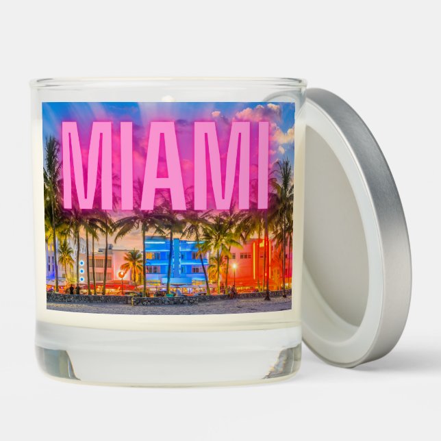 Scenic Neon Miami Waterfront   Scented Candle (Lid)