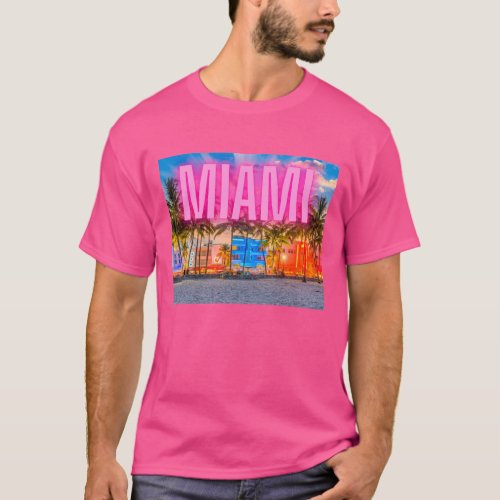 Scenic Neon Miami Waterfront  T_Shirt