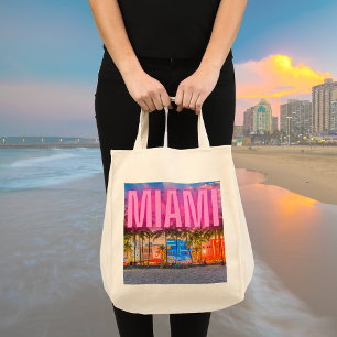 Scenic Neon Miami Waterfront  Tote Bag
