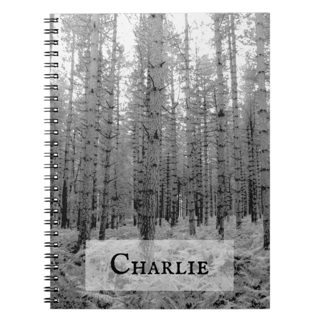 Scenic New Forest Black and White Woodland Scene Notebook (Front)