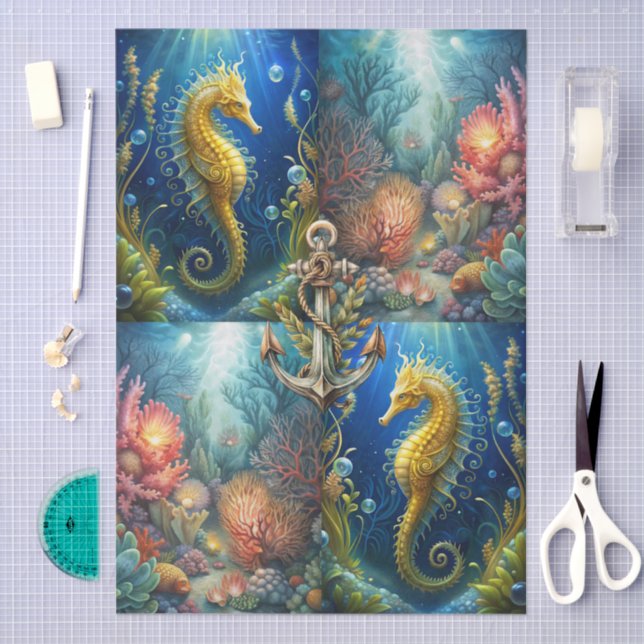 Scenic Ocean Coral, Seahorses & Anchor Decoupage Tissue Paper (Craft)
