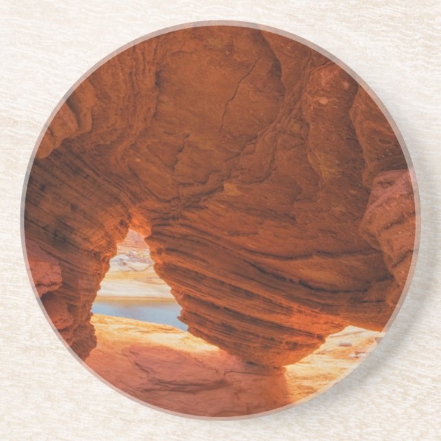 Scenic of eroded sandstone cave drink coaster (Front)