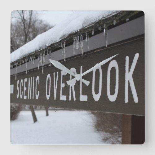 Scenic Overlook Sign Square Wall Clock