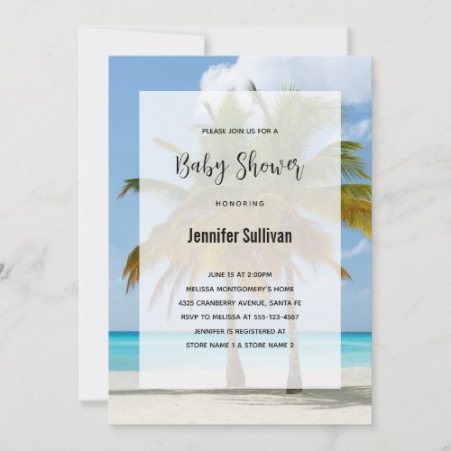 Scenic Palm Trees on a Tropical Beach Baby Shower Invitation