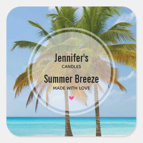 Scenic Palm Trees on a Tropical Beach Candle Biz Square Sticker