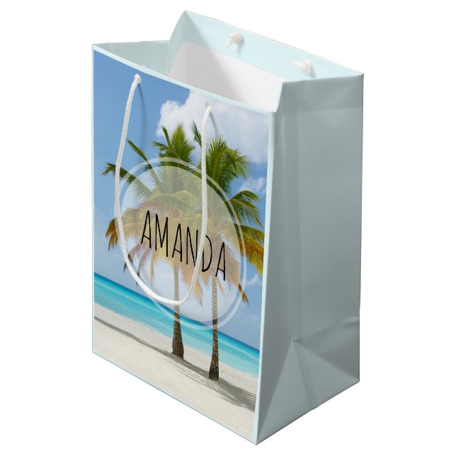 Scenic Palm Trees on a Tropical Beach Medium Gift Bag (Front Angled)