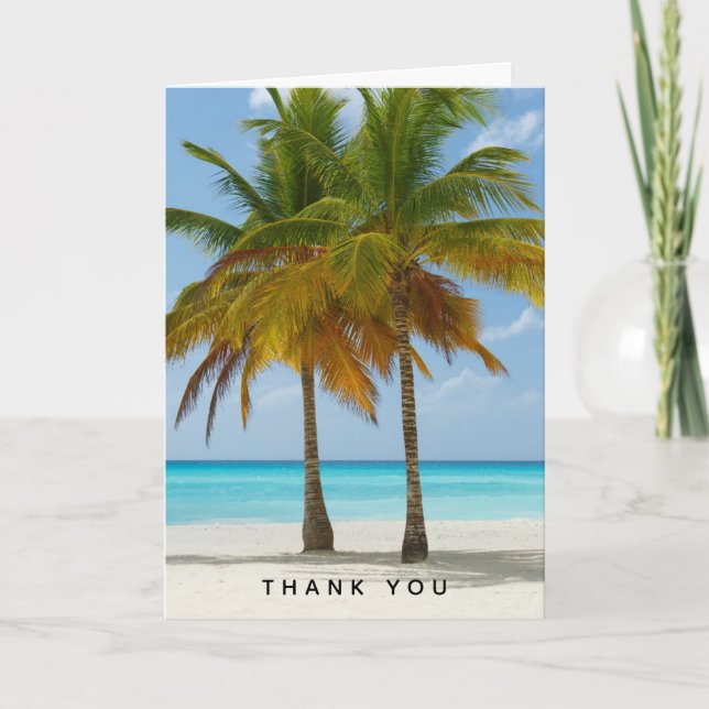 Scenic Palm Trees on a Tropical Beach Thank You Card (Front)