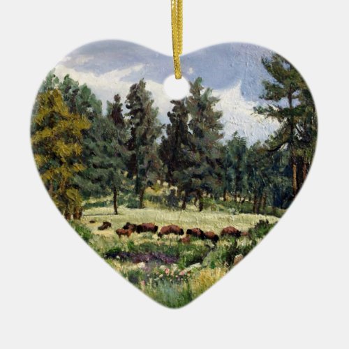 Scenic Pasture of Buffalo in South Dakota Ceramic Ornament