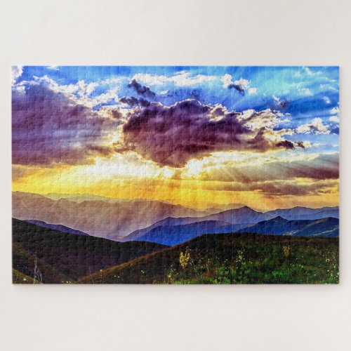 Scenic Photo Mountains Sunbeams Meadow Puzzle