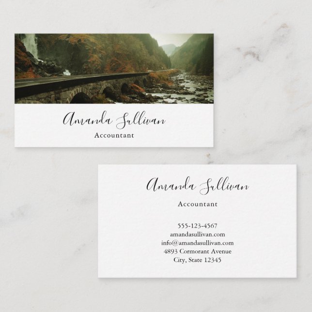Scenic Photo Waterfalls and Forest Business Card (Front/Back)