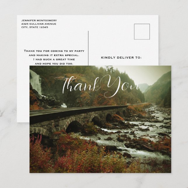 Scenic Photo Waterfalls and Forest Thank You Postcard (Front/Back)