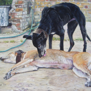 Scenic Picture Of Sandy And Black Greyhound Dogs Jigsaw Puzzle by artoriginals at Zazzle