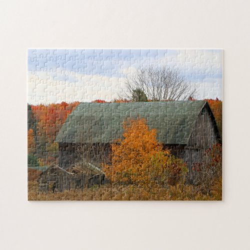 Scenic Picturesque Fall Colors Old Wood Farm Barn Jigsaw Puzzle