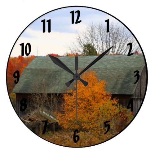 Scenic Picturesque Fall Colors Old Wood Farm Barn Large Clock