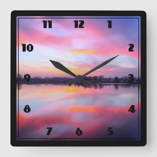 Scenic Pink Landscape Square Wall Clock