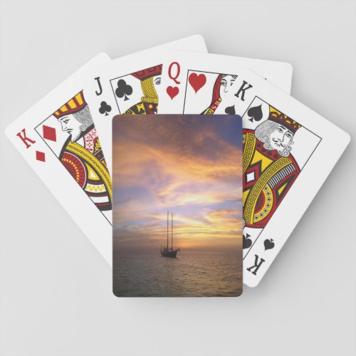 Scenic playing cards with gorgeous sunset  boat