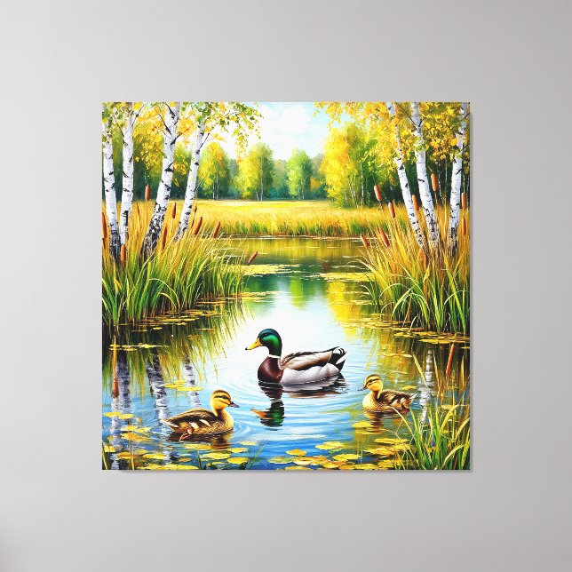 Scenic Pond with Ducks Swimming Canvas Print (Front)