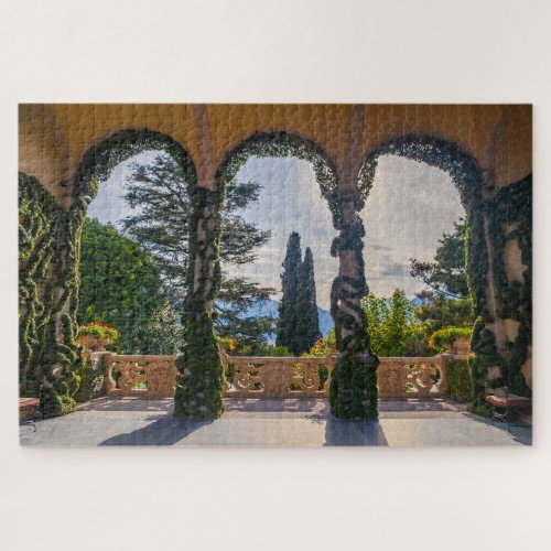 Scenic porch in Villa on Lake Como Italy Jigsaw Puzzle