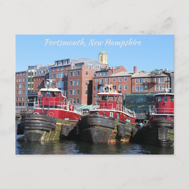 Scenic Portsmouth New Hampshire Harbor Tugboats Postcard (Front)
