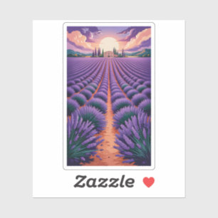 Scenic Provence Lavender Field Sunset Landscape Sticker