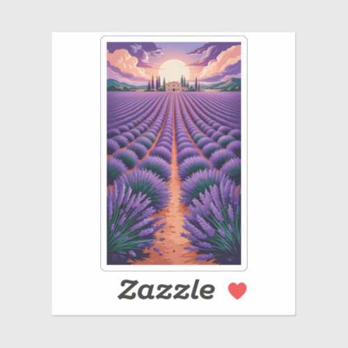 Scenic Provence Lavender Field Sunset Landscape Sticker