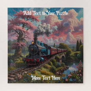 Scenic Railway Train Track with Trees and Flowers Jigsaw Puzzle