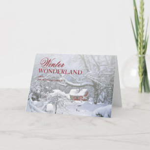 Scenic Red Barn Covered in Snow Holiday Card