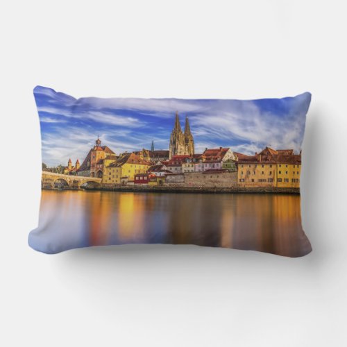 Scenic Regensburg River View  Lumbar Pillow