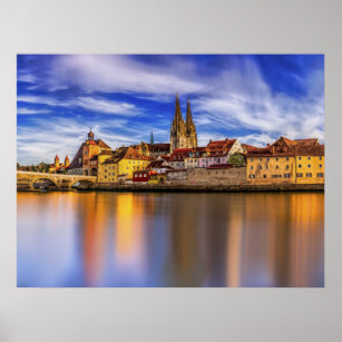 Scenic Regensburg River View Poster
