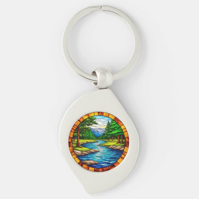 Scenic River and Forest Landscape Keychain (Front)