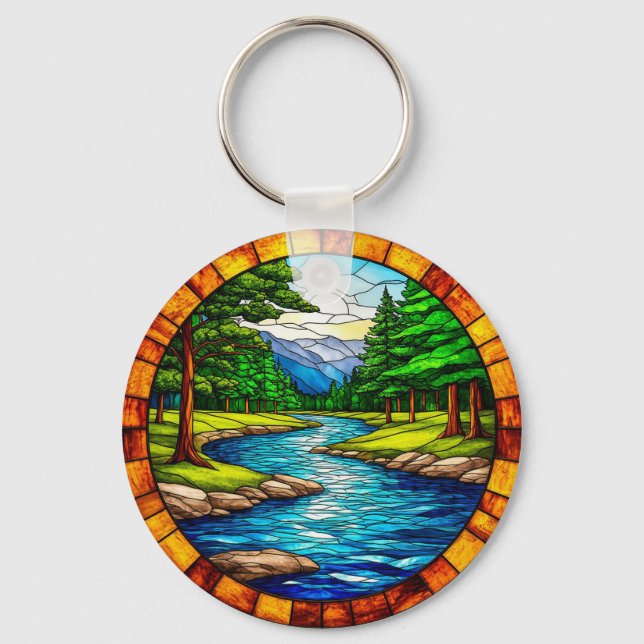 Scenic River and Forest Landscape Keychain (Front)