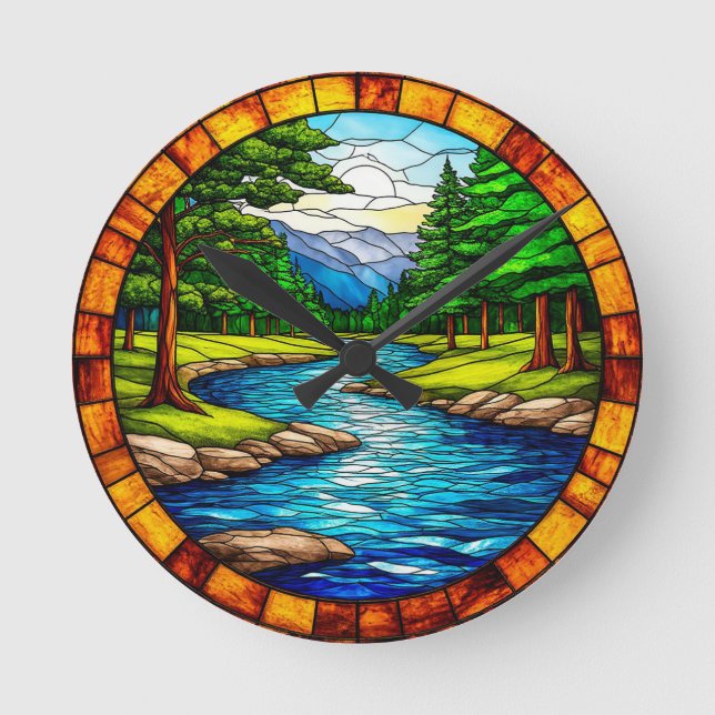 Scenic River and Forest Landscape Round Clock (Front)