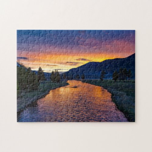 Scenic River Sunset Mountains Yellowstone National Jigsaw Puzzle