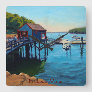 Scenic Rockport Maine Harbor with Boats Square Wall Clock