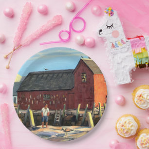 Scenic Rockport Massachusetts Fish Shack Motif #1 Paper Plates