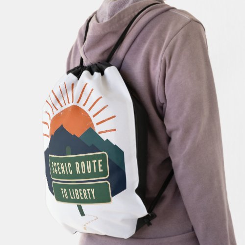 Scenic Route To Liberty Drawstring Backpack