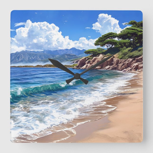 Scenic Seaside Landscape. Square Wall Clock (Front)