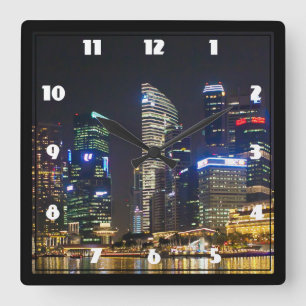 Scenic Singapore Skyline Square Wall Clock