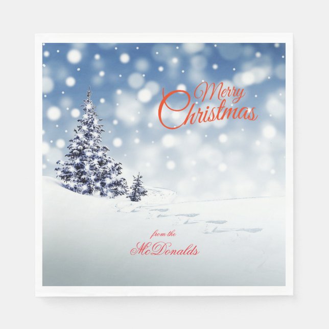 Scenic Snow and Christmas trees - Personalize Napkins (Front)