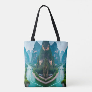 Scenic Stroll – Emerald River & Mountain View Tote Bag