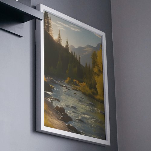 Scenic Sunlit Mountain River Poster