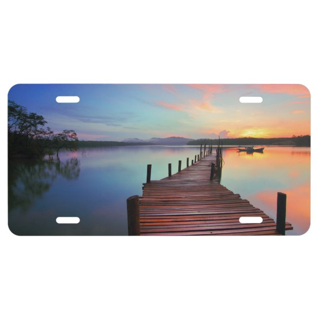 Scenic Sunrise Lake Jetty Pier License Plate (Front)