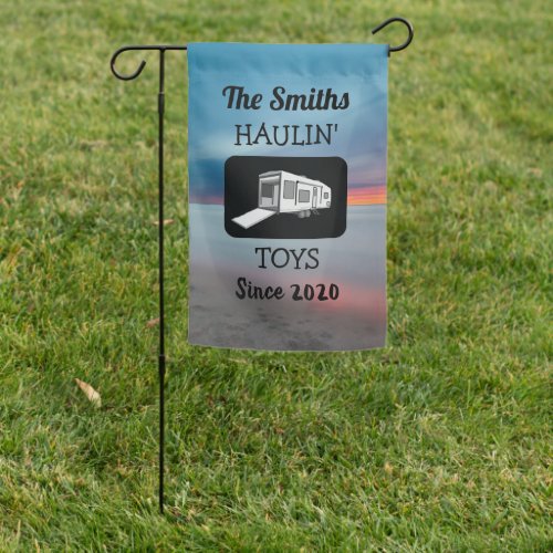 Scenic Toy Hauler Campground Flag Ocean Bkgd