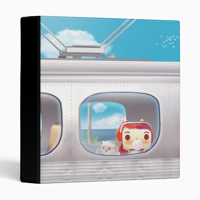 Scenic Train Ride: Bunny Girl & Cat Window Seat 3 Ring Binder (Front/Spine)