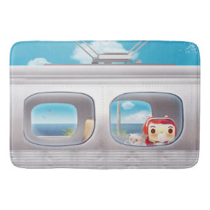 Scenic Train Ride: Bunny Girl & Cat Window Seat Bath Mat