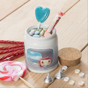 Scenic Train Ride: Bunny Girl & Cat Window Seat Candy Jar