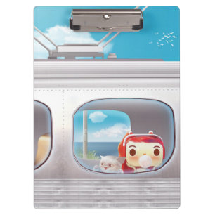 Scenic Train Ride: Bunny Girl & Cat Window Seat Clipboard