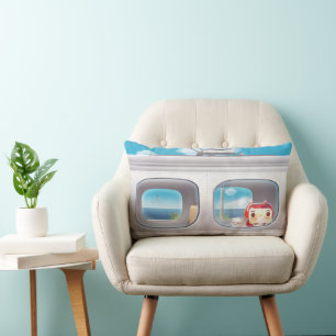 Scenic Train Ride: Bunny Girl & Cat Window Seat Lumbar Pillow