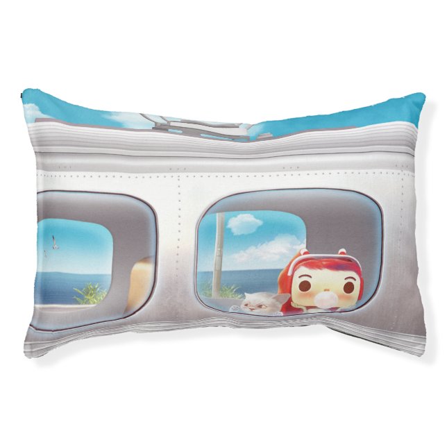 Scenic Train Ride: Bunny Girl & Cat Window Seat Pet Bed (Front)