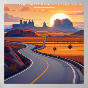 Scenic travel adventures on winding road poster